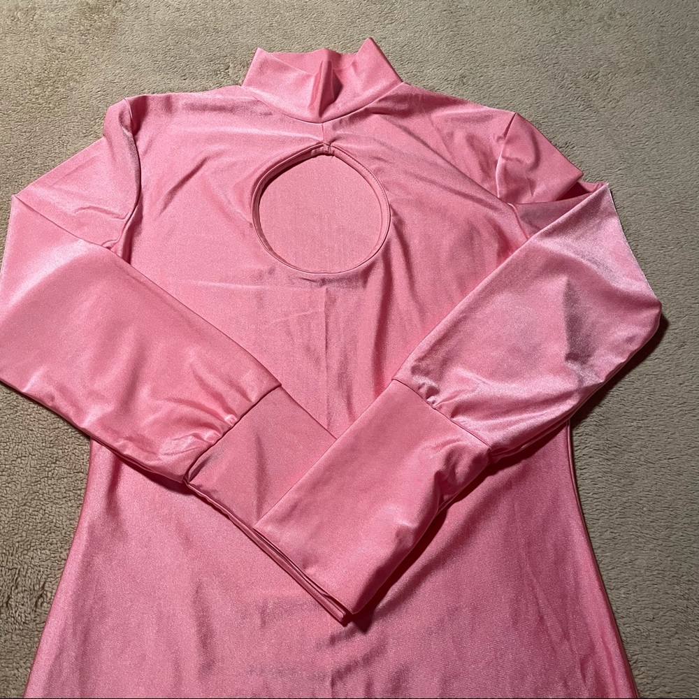 Pink Shirt Dress with Peephole Design.